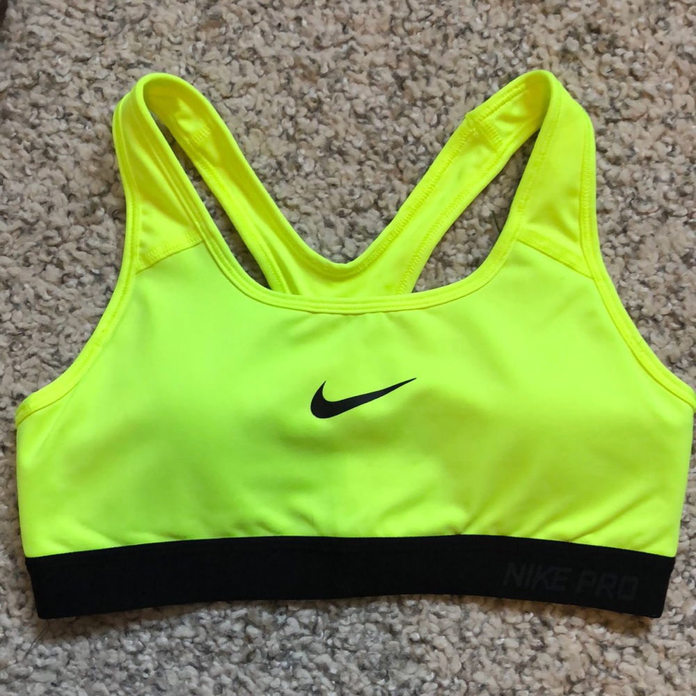 Nike Pro Padded Neon Yellow Sports Bra Size Small